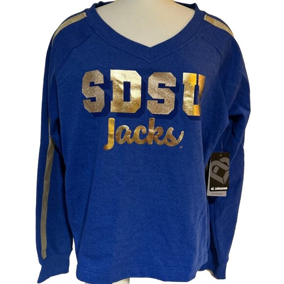 SDSU Jacks Women’s Gold Script Sweatshirt Colosseum Medium New - Picture 1 of 4